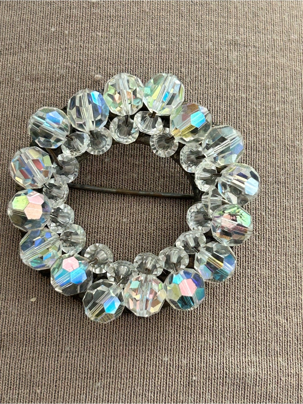 4/$100 VTG 1950 Crystal Aurora Round Brooch - Clear